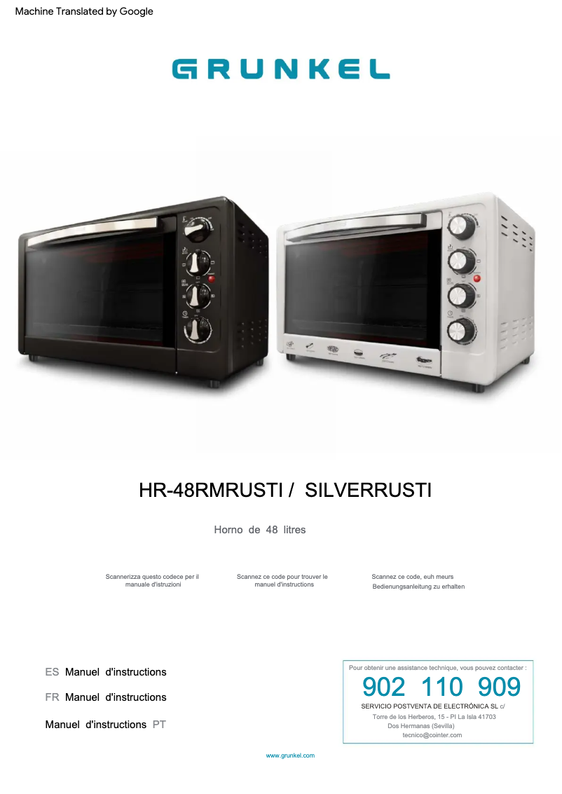Page n°1 - Manuel utilisateur Grunkel HR-48RMRUSTI
