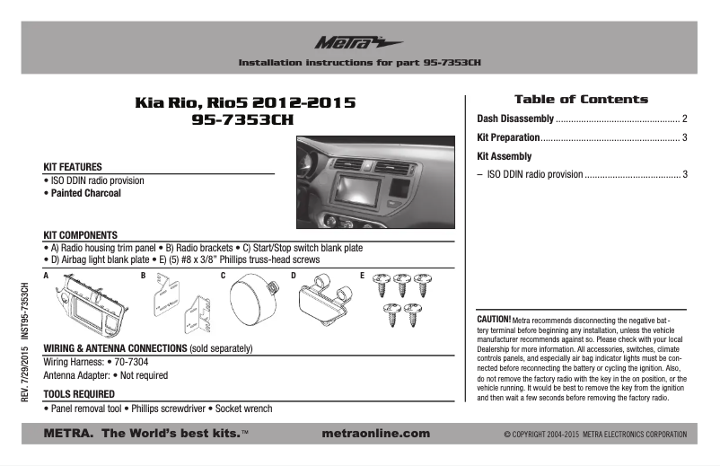 Page n°1 - Manuel utilisateur Metra 95-7353CH