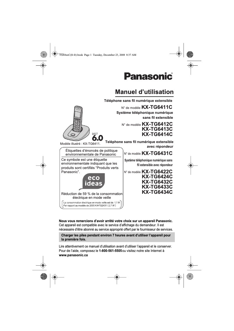 Page n°1 - Manuel utilisateur Panasonic KX-TG6413
