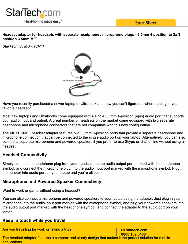 Page n°1 - Manuel utilisateur StarTech.com MUYHSMFF