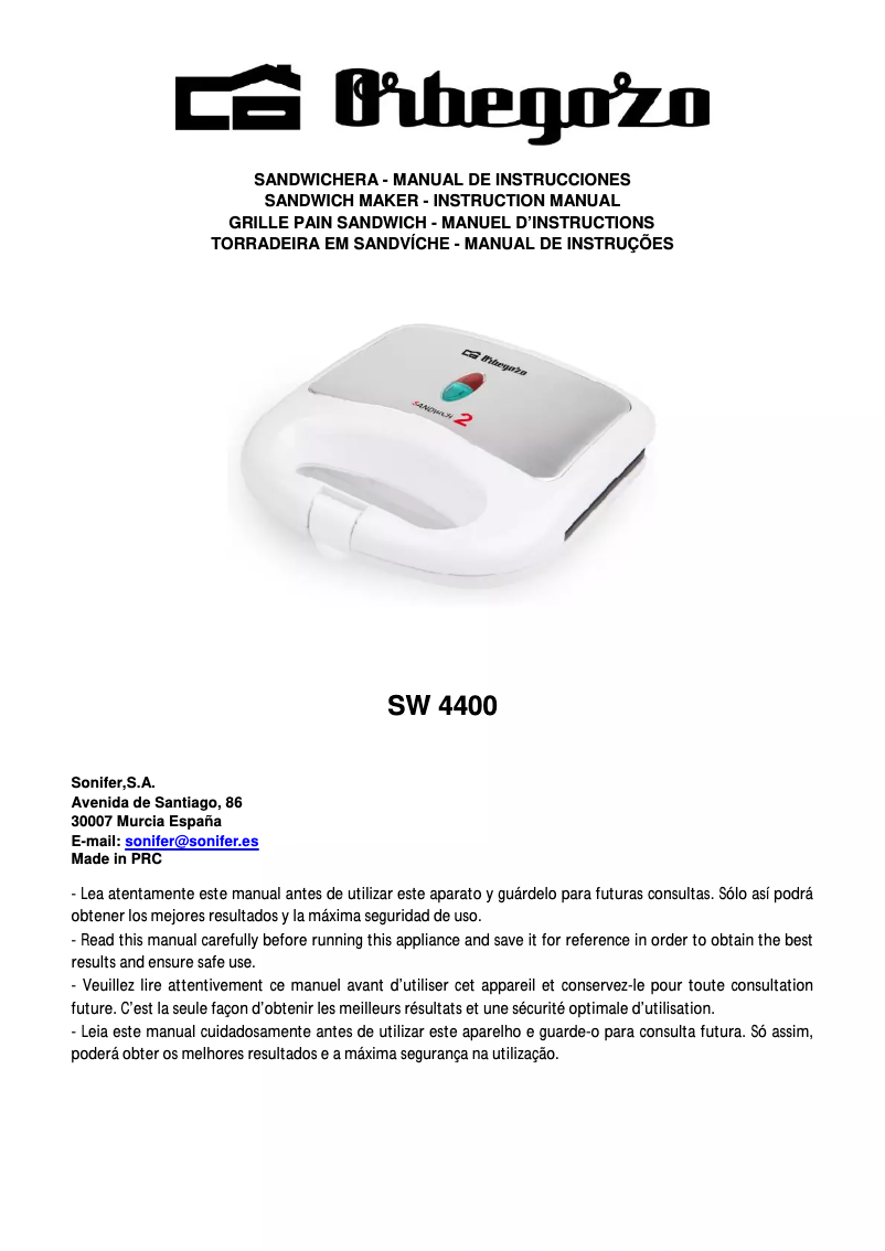 Page n°1 - Manuel utilisateur Orbegozo SW 4400
