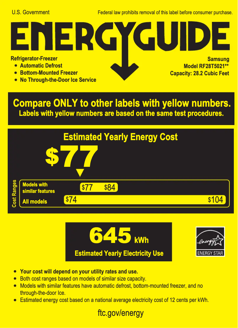 Page 1 de la notice Label énergétique Samsung RF28T5021SG