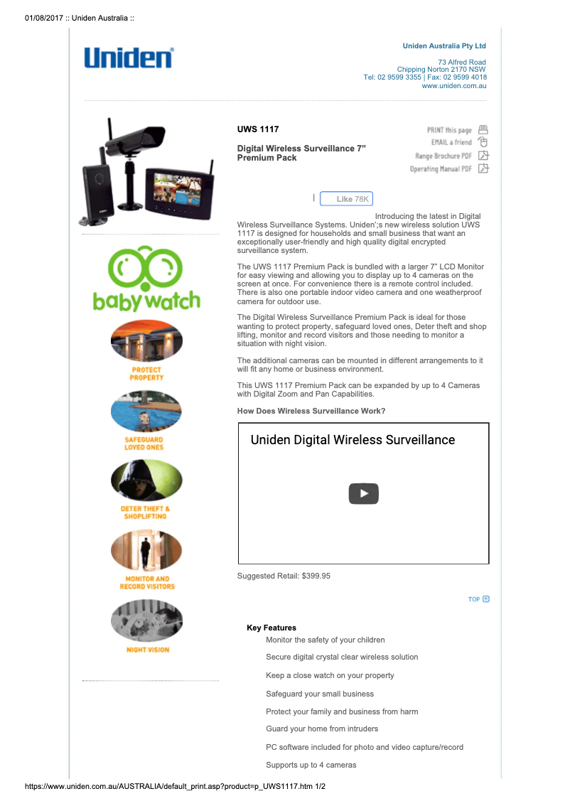 Page 1 de la notice Manuel utilisateur Uniden UWS 1117