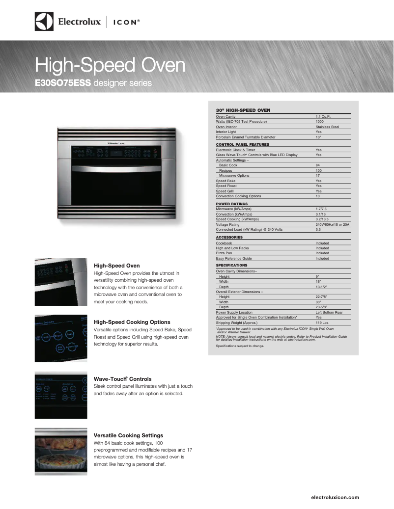 Page 1 de la notice Fiche technique Electrolux E30SO75ESS