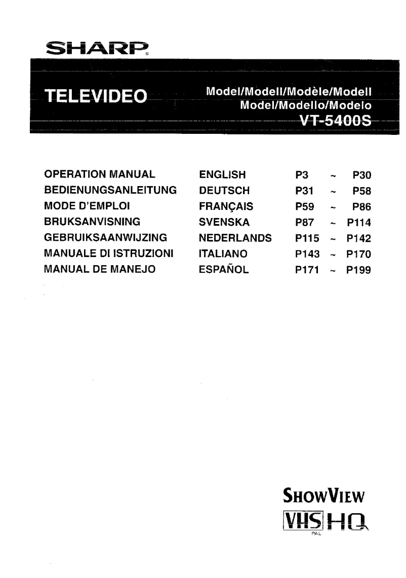 Page n°1 - Manuel utilisateur Sharp VT-5400S