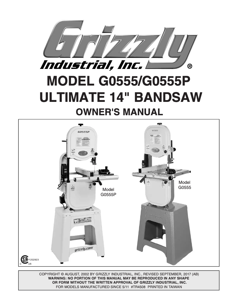 Página 1 del manual Manual de usuario Grizzly G0555
