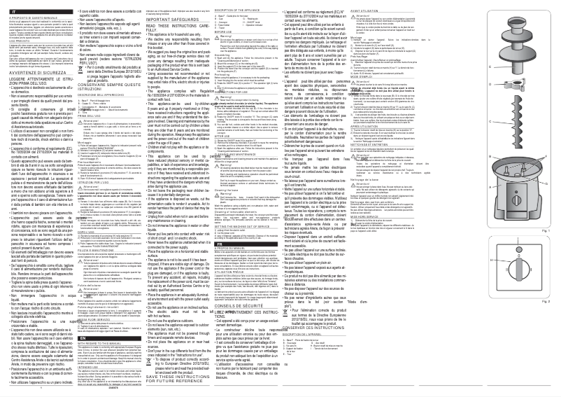 Page n°1 - Manuel utilisateur Ariete 2962