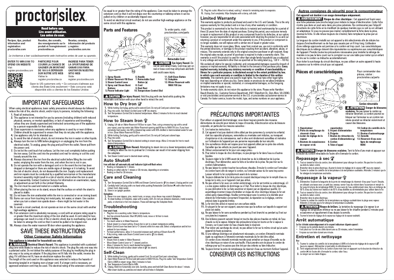 Page 1 de la notice Manuel utilisateur Proctor Silex 14250