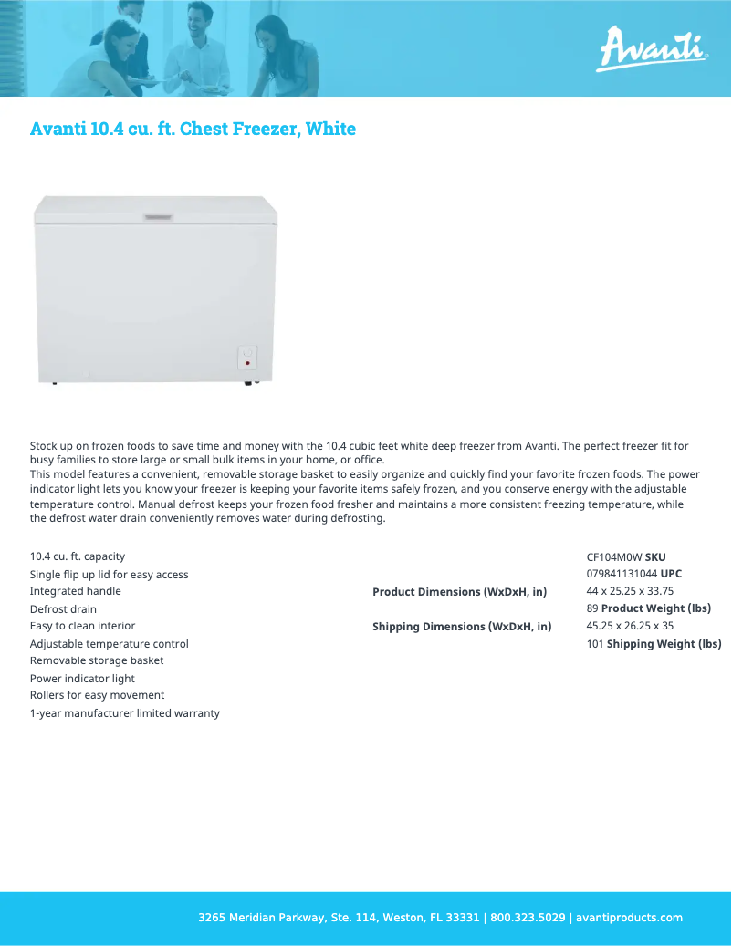 Página 1 del manual Ficha técnica Avanti CF104M0W