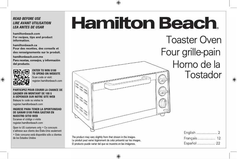 Page 1 de la notice Manuel d'utilisation et d'entretien Hamilton Beach 31401
