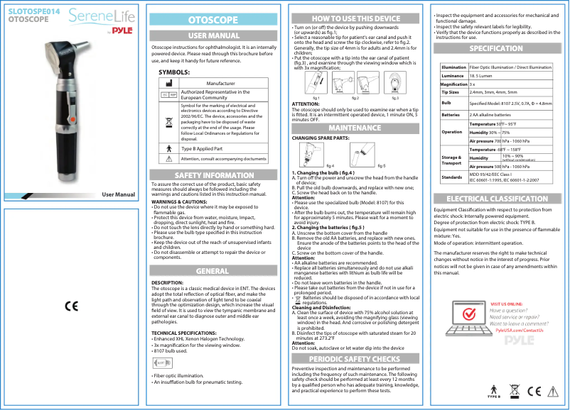 Page n°1 - Manuel utilisateur SereneLife SLOTOSPE014