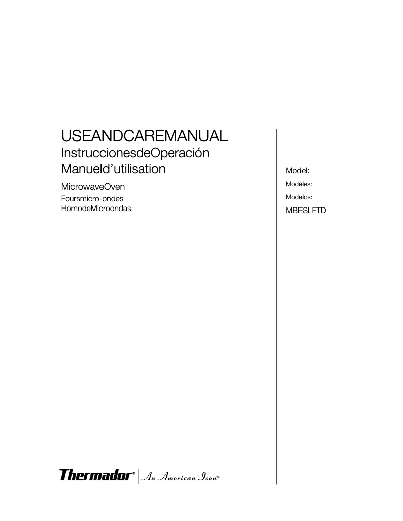 Page 1 de la notice Manuel utilisateur Thermador MBESLFTD