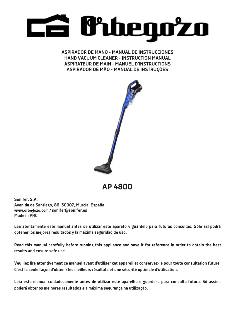 Page 1 de la notice Manuel utilisateur Orbegozo AP 4800