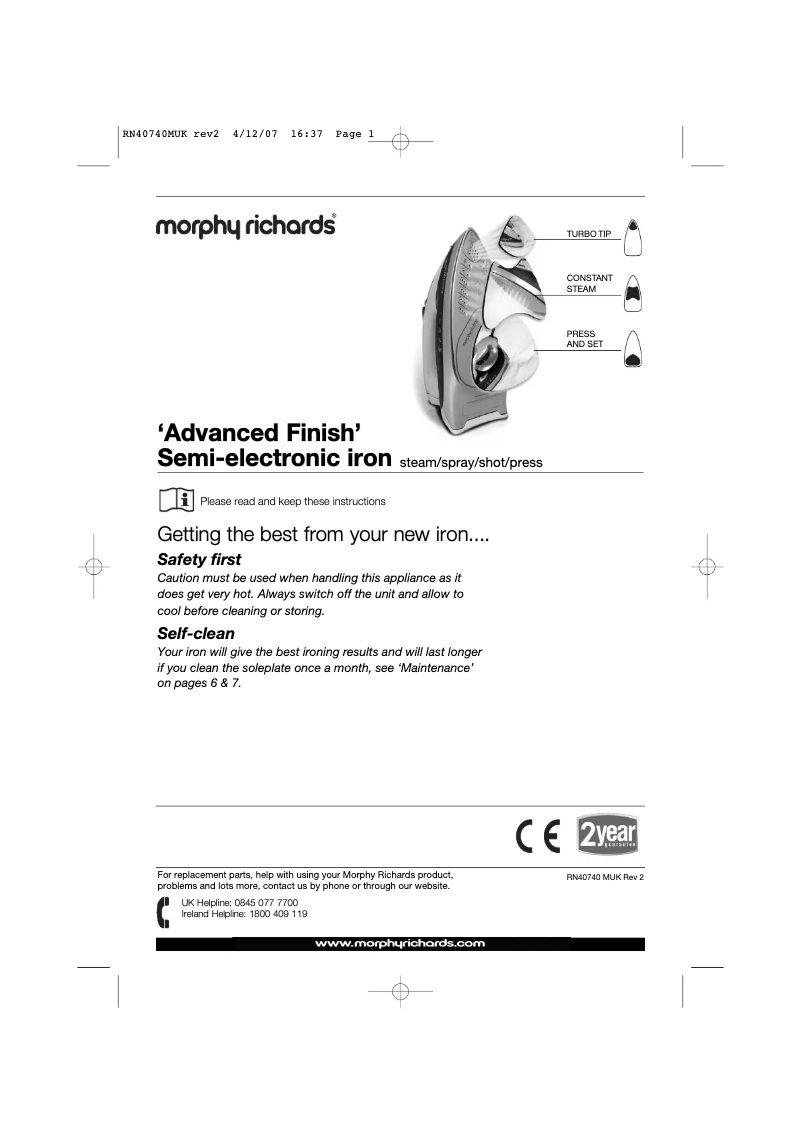 Page 1 de la notice Manuel utilisateur Morphy Richards 40740