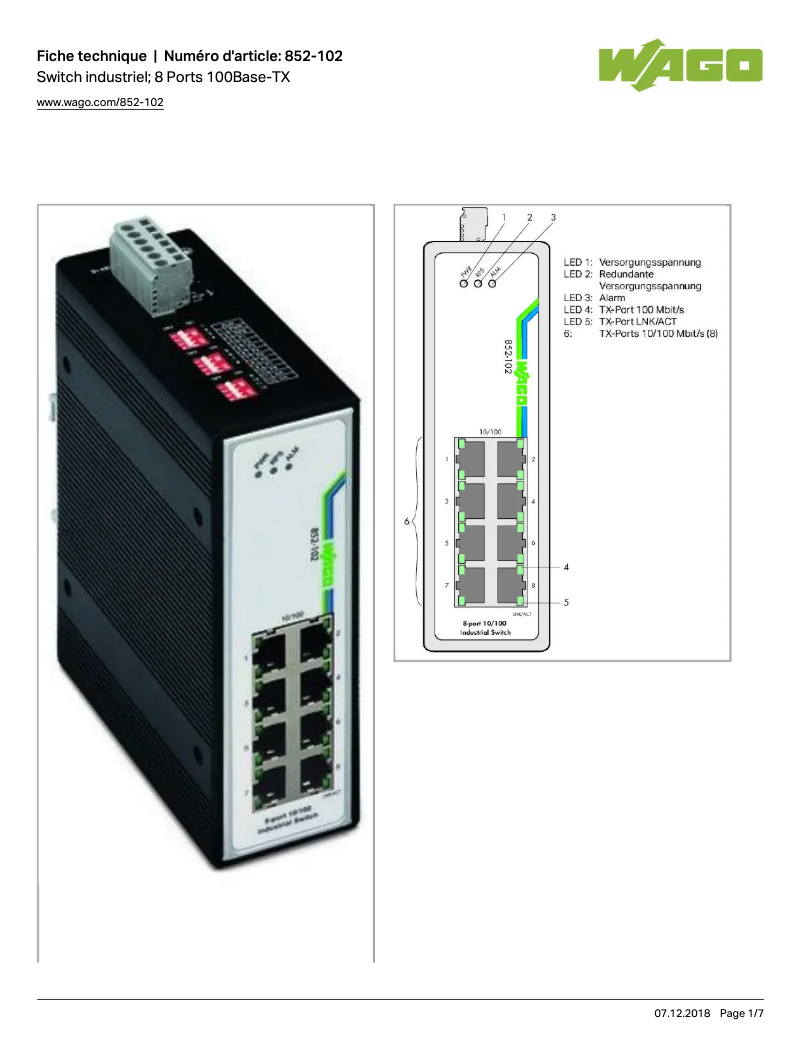 Page 1 de la notice Manuel utilisateur Wago 852-102