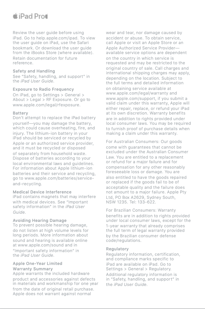 Page 1 de la notice Manuel utilisateur Apple iPad Pro (2017)