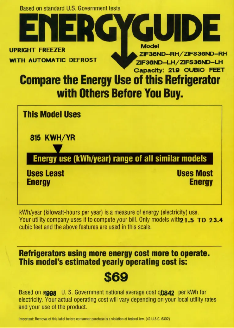 Página 1 del manual Etiqueta energética GE ZIF36NDLH