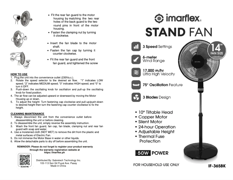 Page 1 de la notice Manuel utilisateur Imarflex IF-365BK