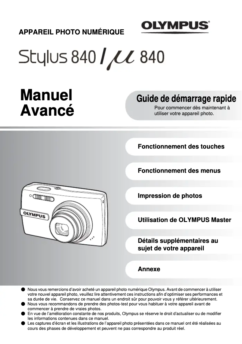 Image de la première page du manuel de l'appareil Stylus 840