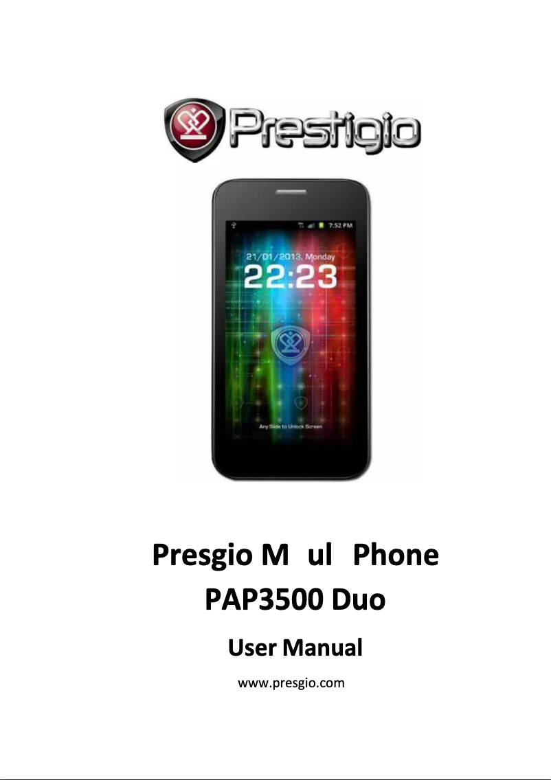 Page n°1 - Manuel utilisateur Prestigio MultiPhone 3500 Duo