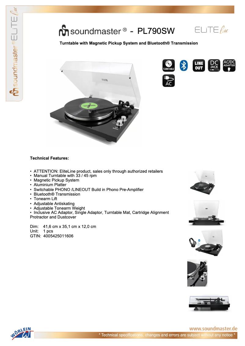 Page 1 de la notice Fiche technique Soundmaster PL790