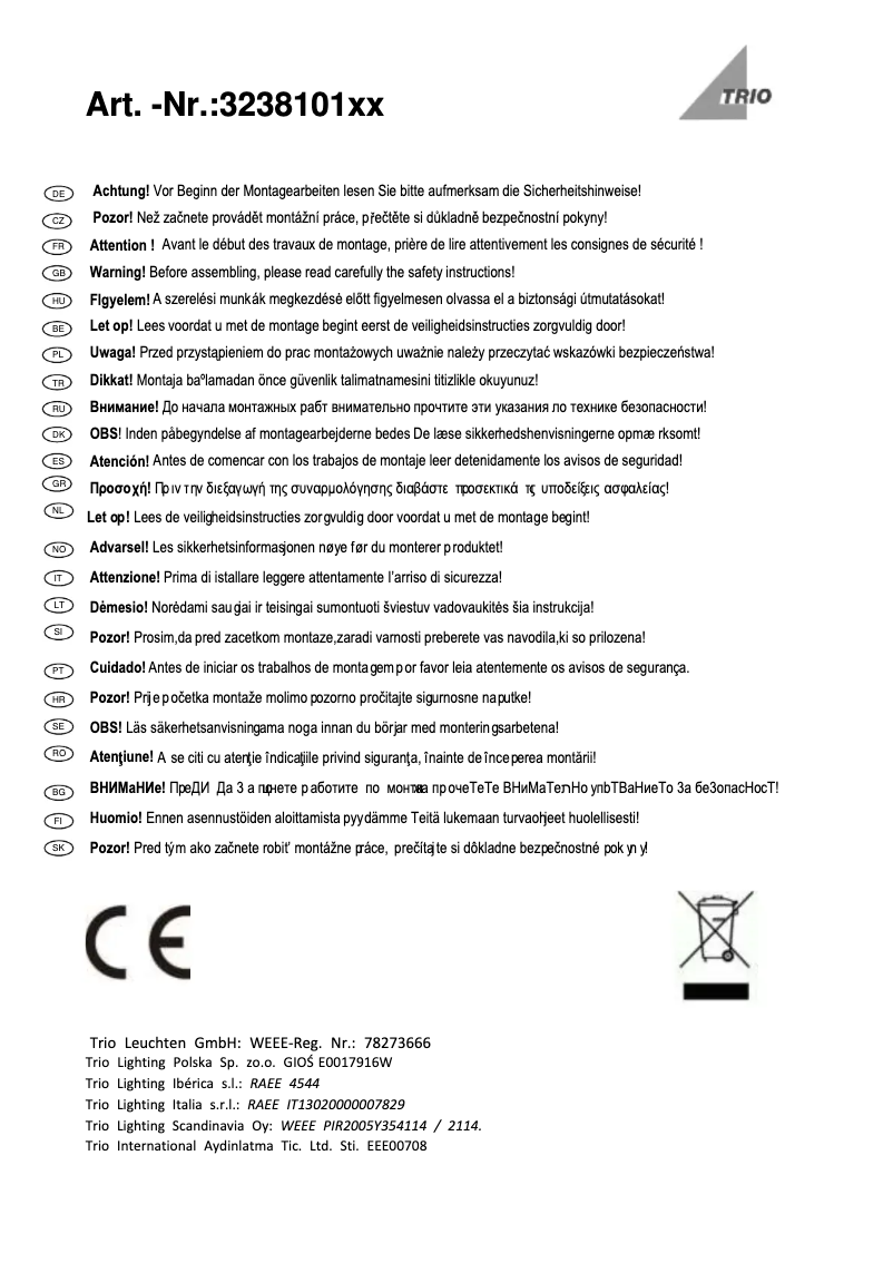 Page 1 de la notice Manuel utilisateur Trio Lighting CL Paras