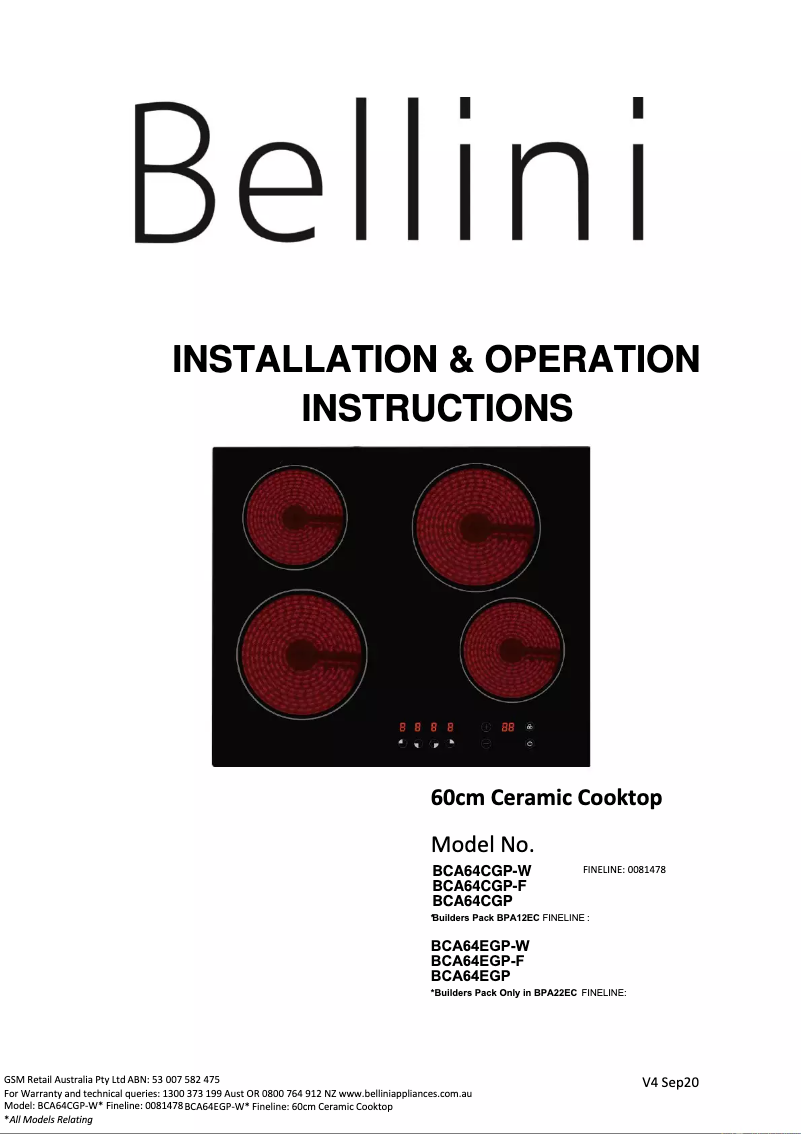 Page n°1 - Manuel utilisateur Bellini BCA64CGP