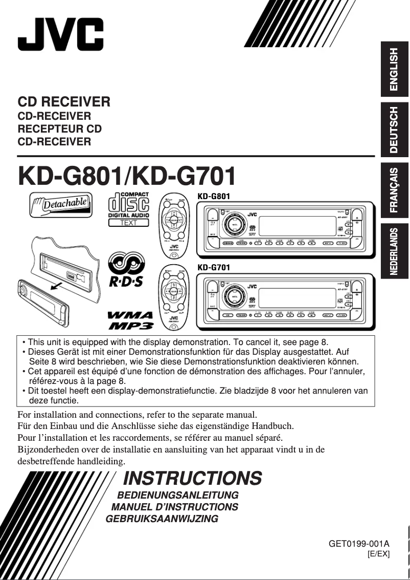 Page 1 de la notice Manuel utilisateur JVC KD-G807