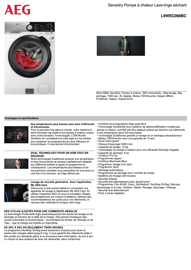 Page n°1 - Fiche technique AEG L9WEC066BC