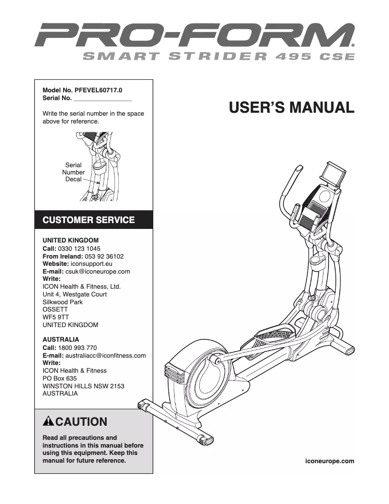 Image de la première page du manuel de l'appareil Smart Strider 495 CSE