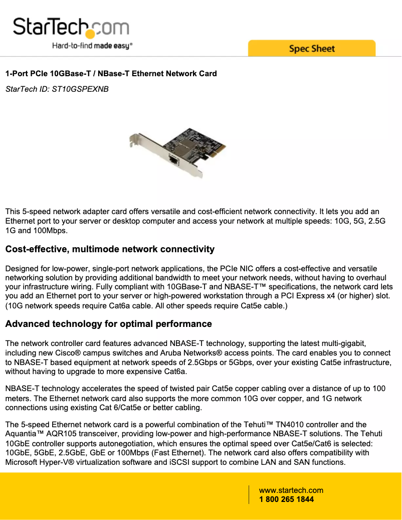 Page 1 de la notice Brochure StarTech.com ST10GSPEXNB