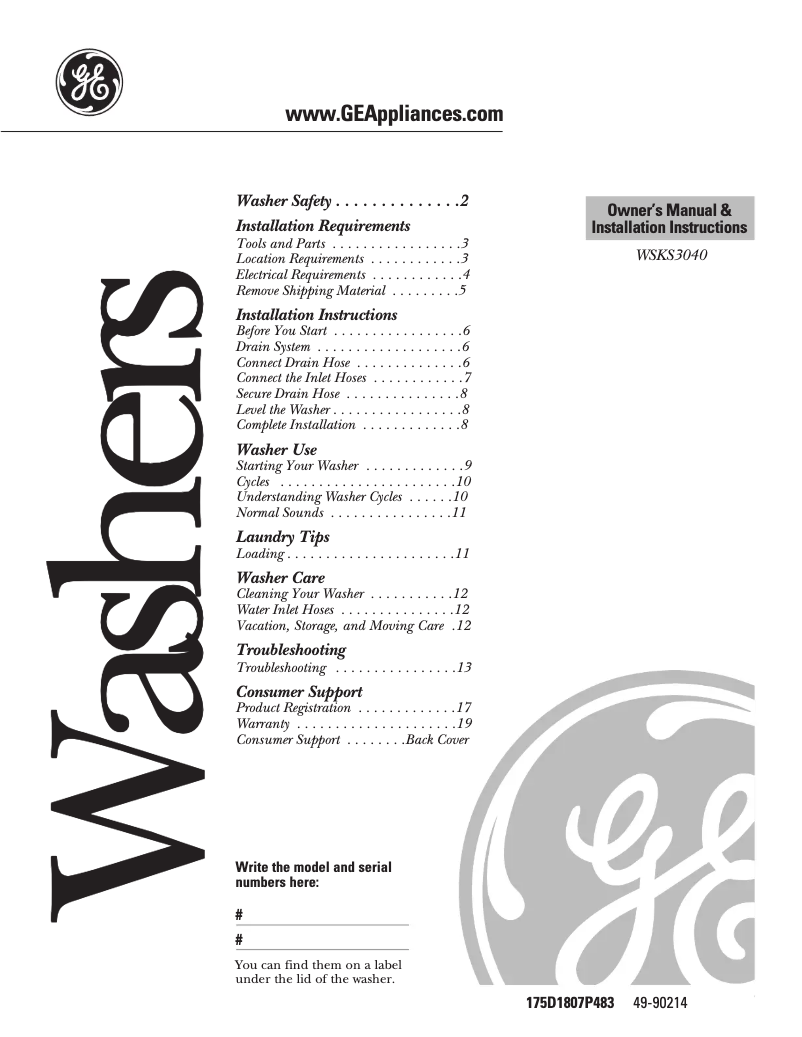 Image de la première page du manuel de l'appareil WSKS3040EWW