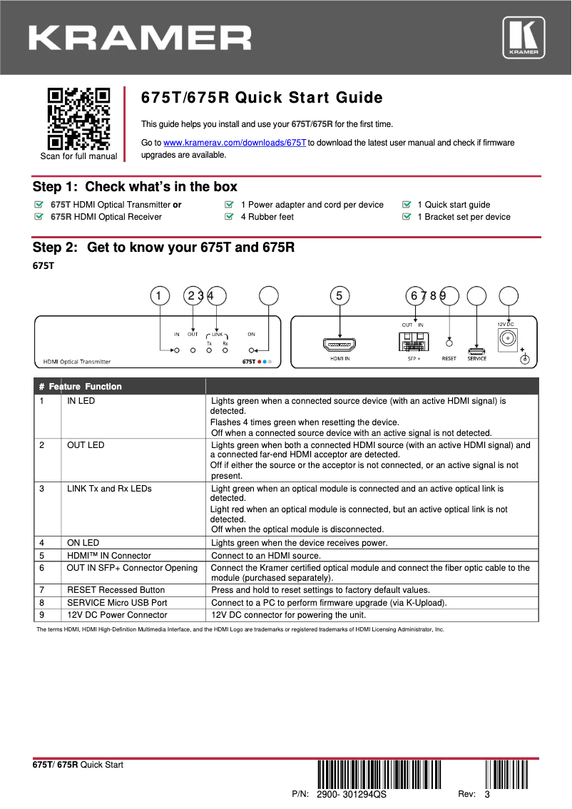 Page n°1 - Manuel utilisateur Kramer 675R