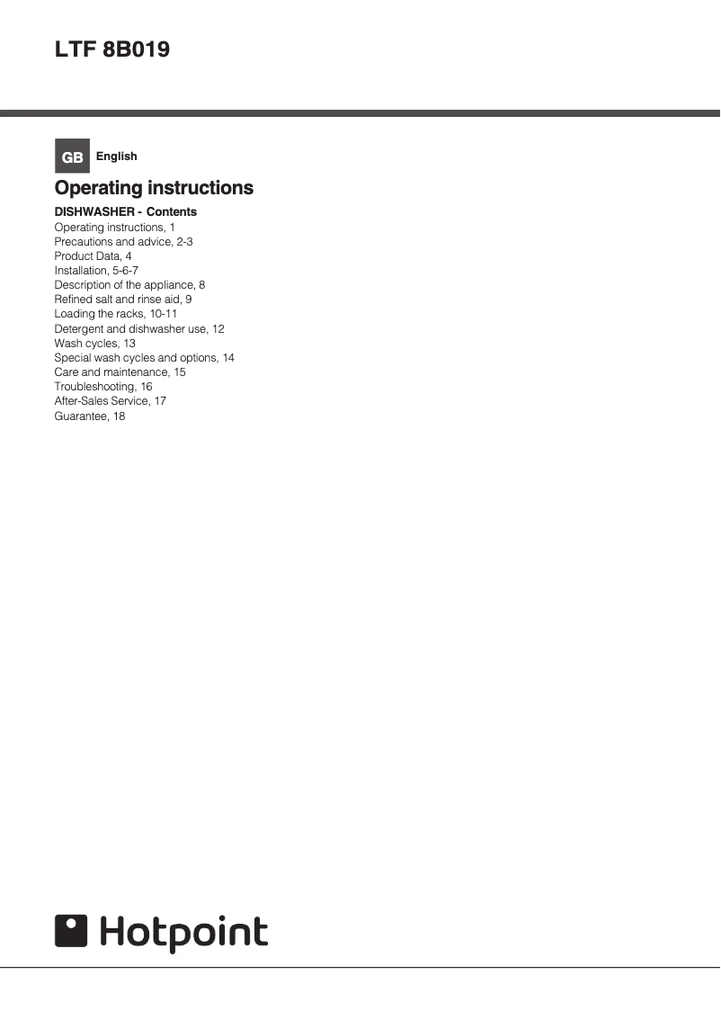 Image de la première page du manuel de l'appareil LTF 8B019 UK