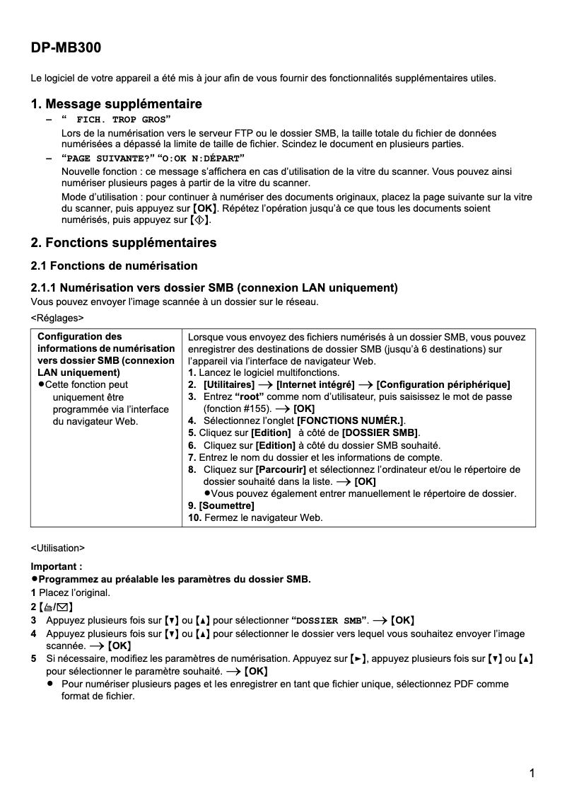 Page 1 de la notice Manuel utilisateur Panasonic DPMB300