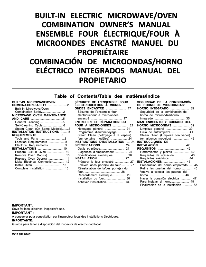 Page 1 of the manual Installation Guide Whirlpool WOC54EC0HB