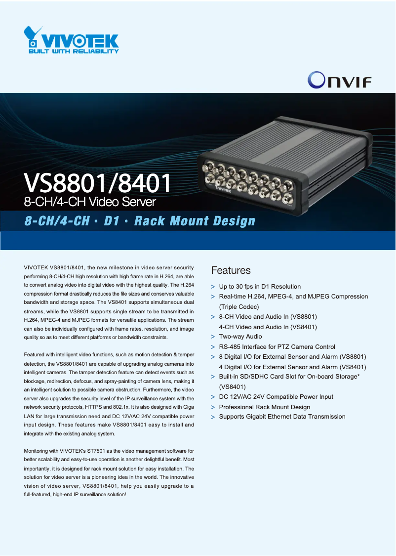 Page n°1 - Fiche technique Vivotek VS8401