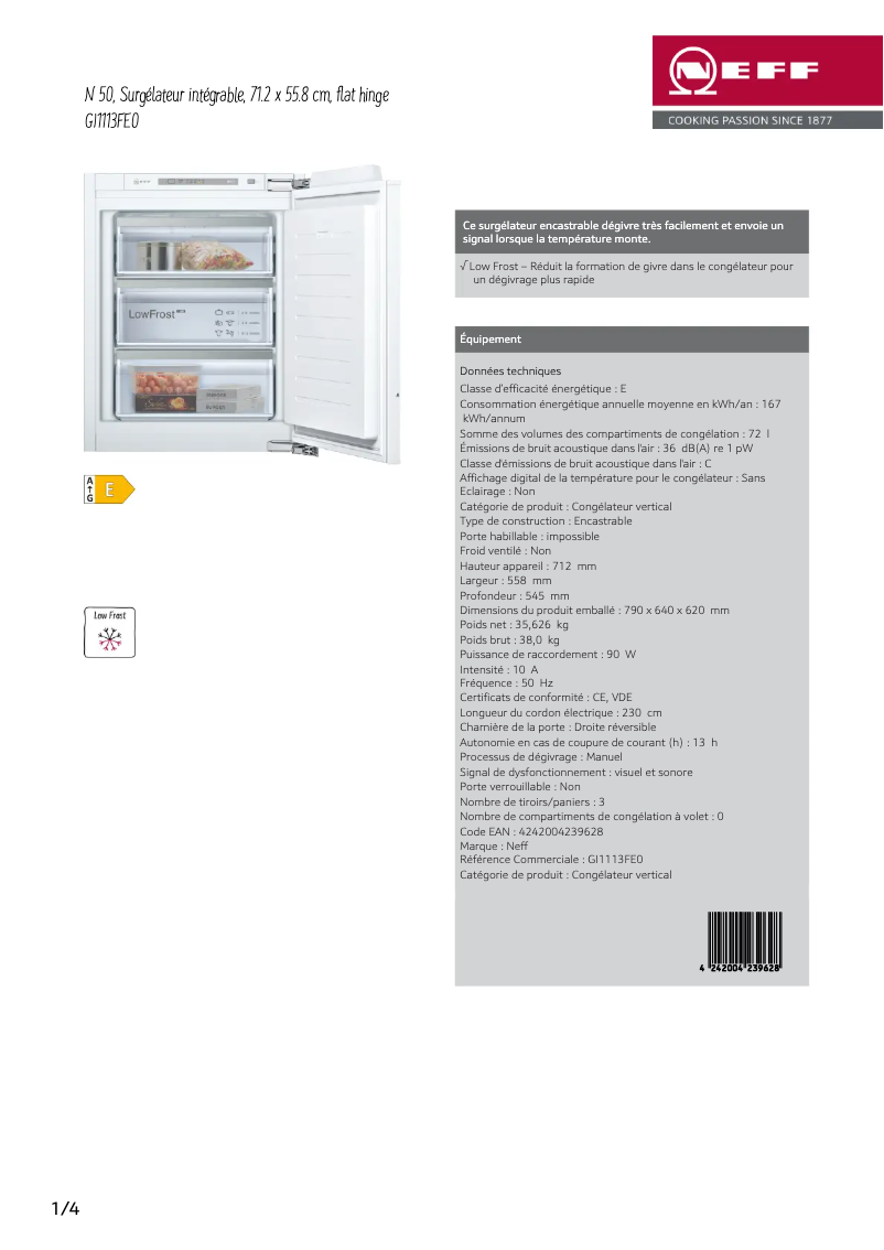 Page n°1 - Fiche technique Neff GI1113FE0