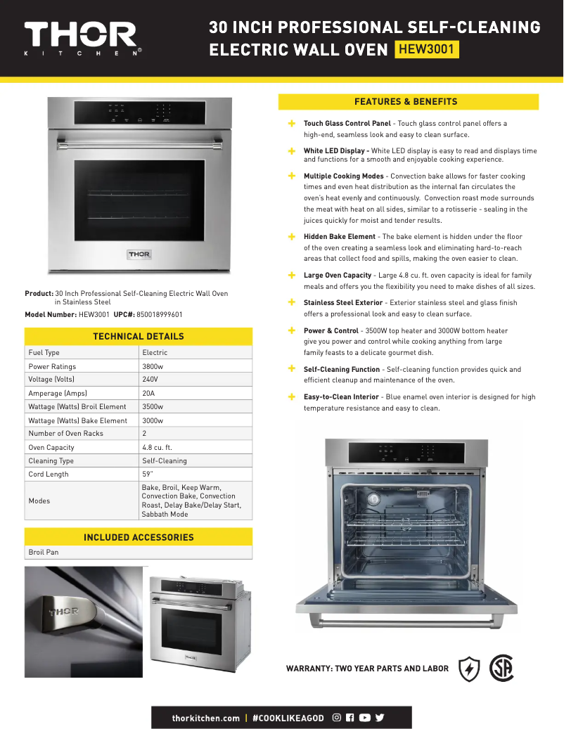 Página 1 del manual Ficha técnica Thor HEW3001