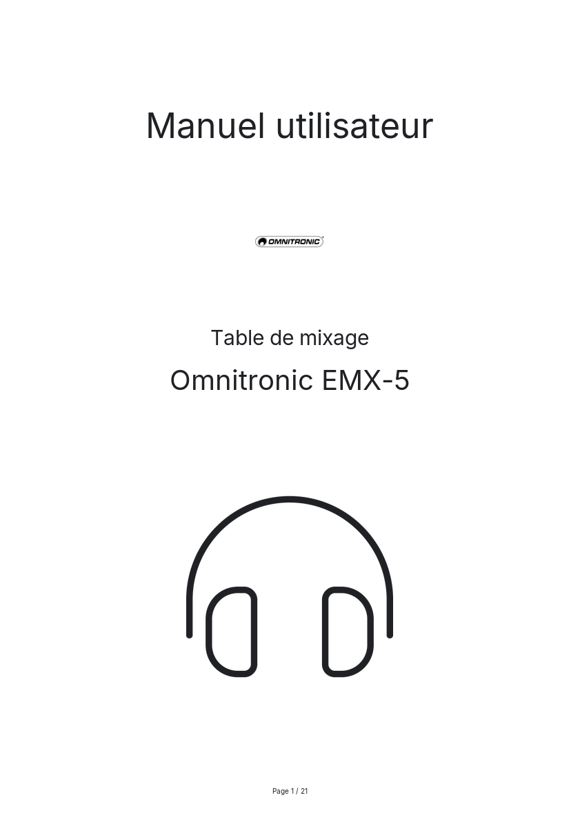 Page n°1 - Manuel utilisateur Omnitronic EMX-5
