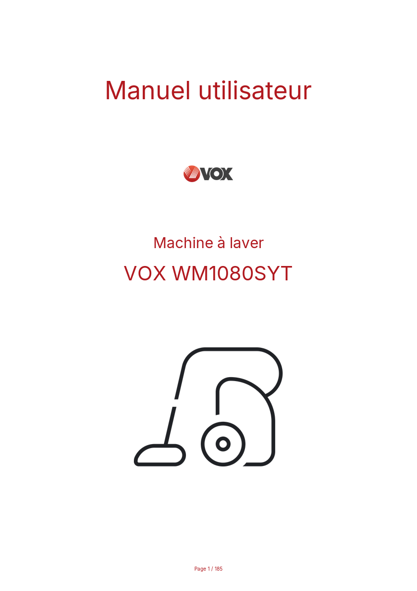 Page n°1 - Manuel utilisateur VOX WM1080SYT