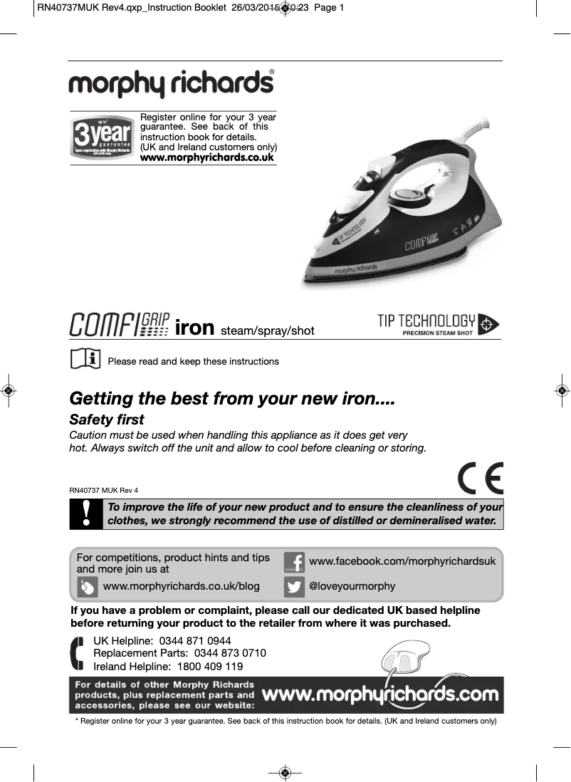 Página 1 del manual Manual de usuario Morphy Richards Comfigrip 300007