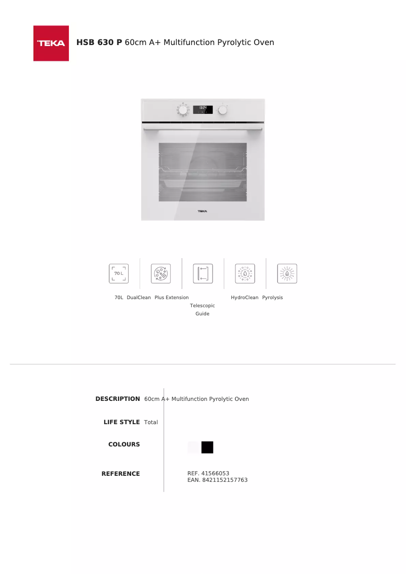 Page 1 de la notice Fiche technique Teka HSB 630 P