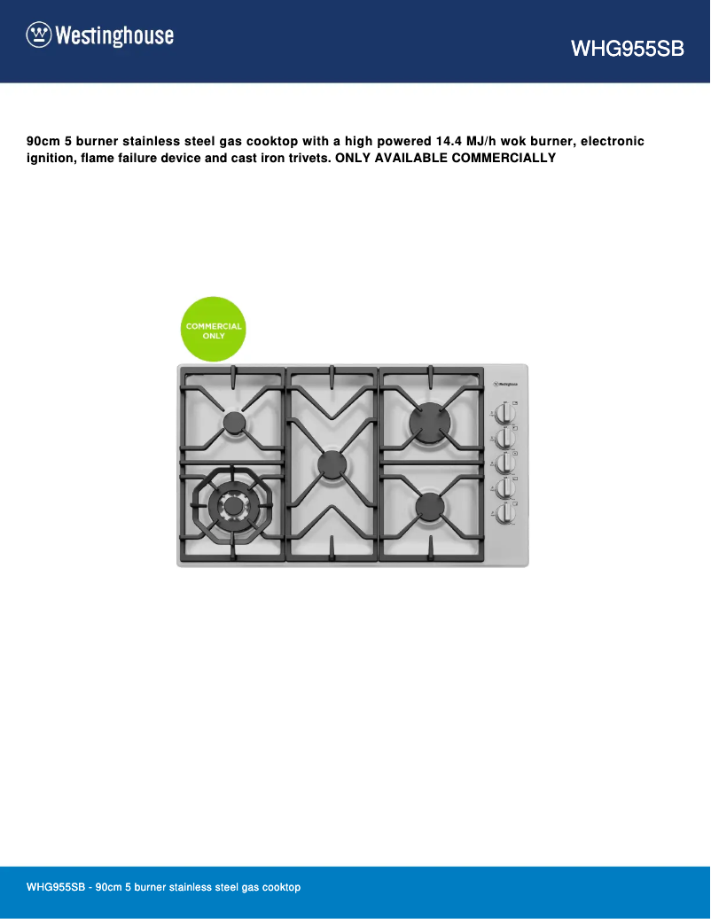 Image de la première page du manuel de l'appareil WHG955SB