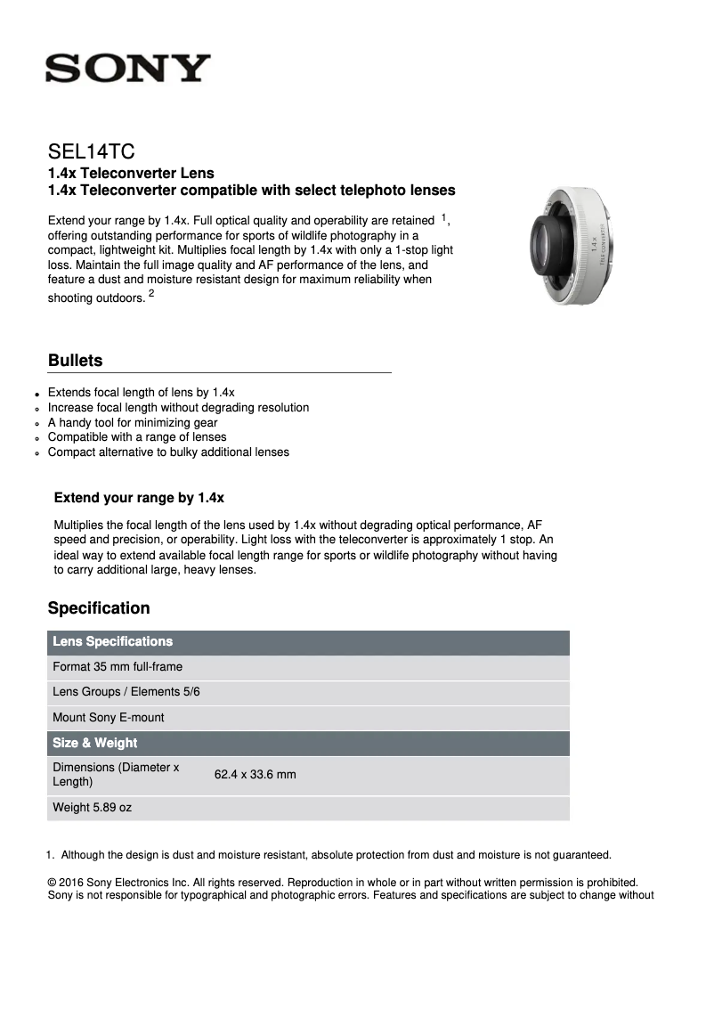 Image de la première page du manuel de l'appareil SEL14TC
