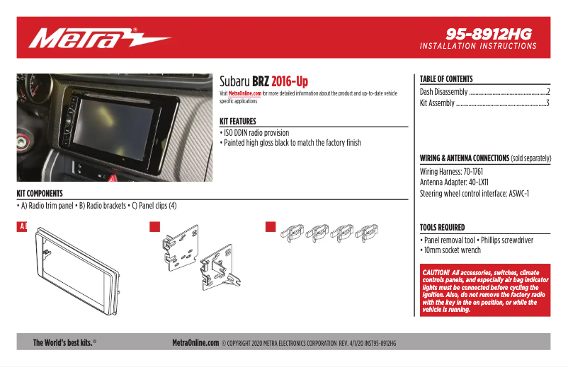 Page n°1 - Manuel utilisateur Metra 95-8912HG