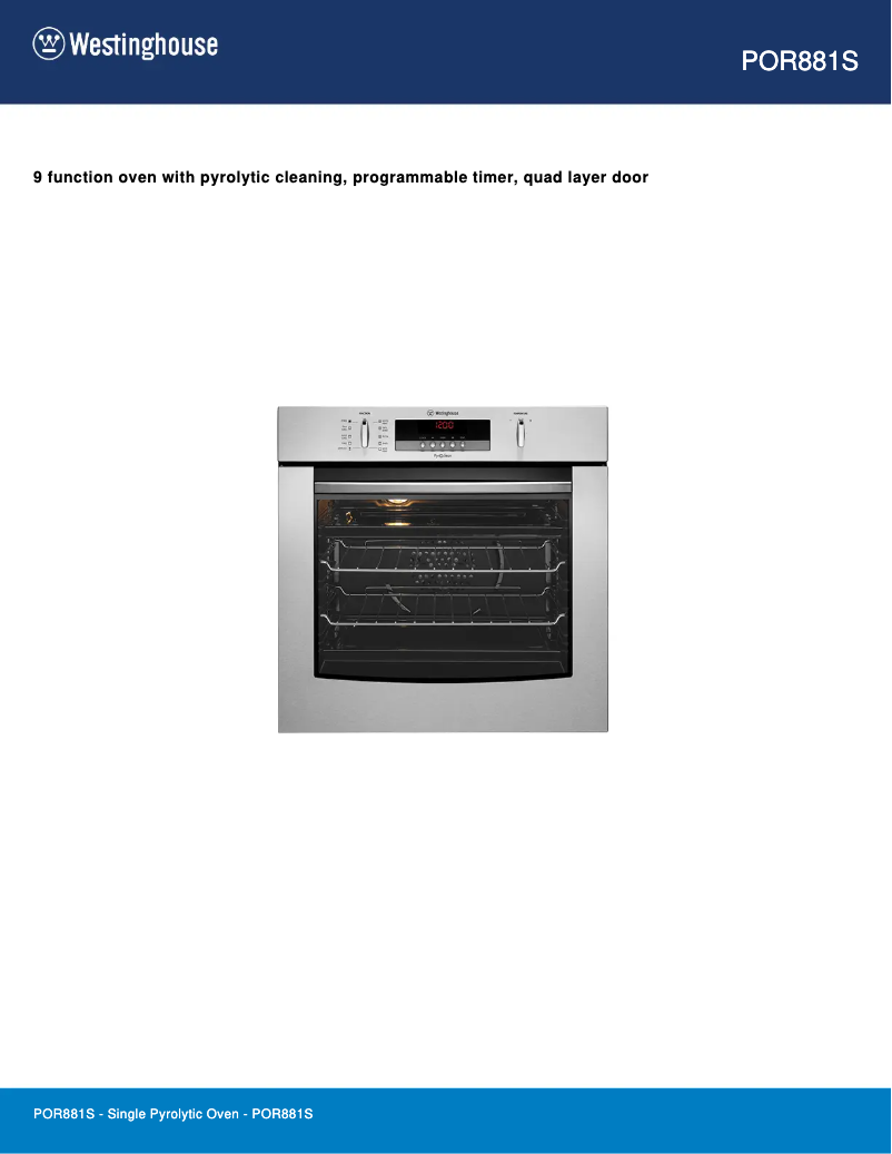 Page 1 de la notice Fiche technique Westinghouse POR881S