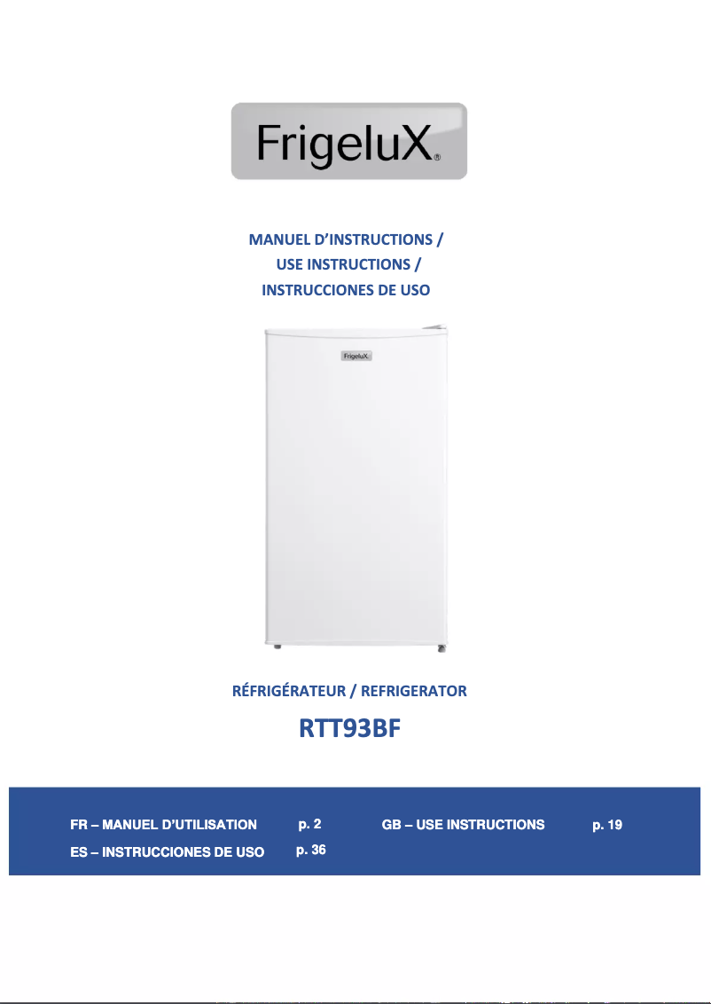 Page n°1 - Manuel utilisateur FrigeluX RTT93BF