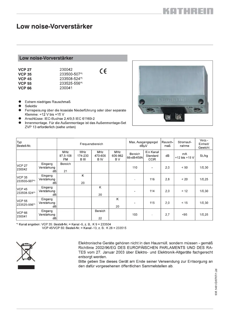 Page 1 de la notice Manuel utilisateur Kathrein VCP 27