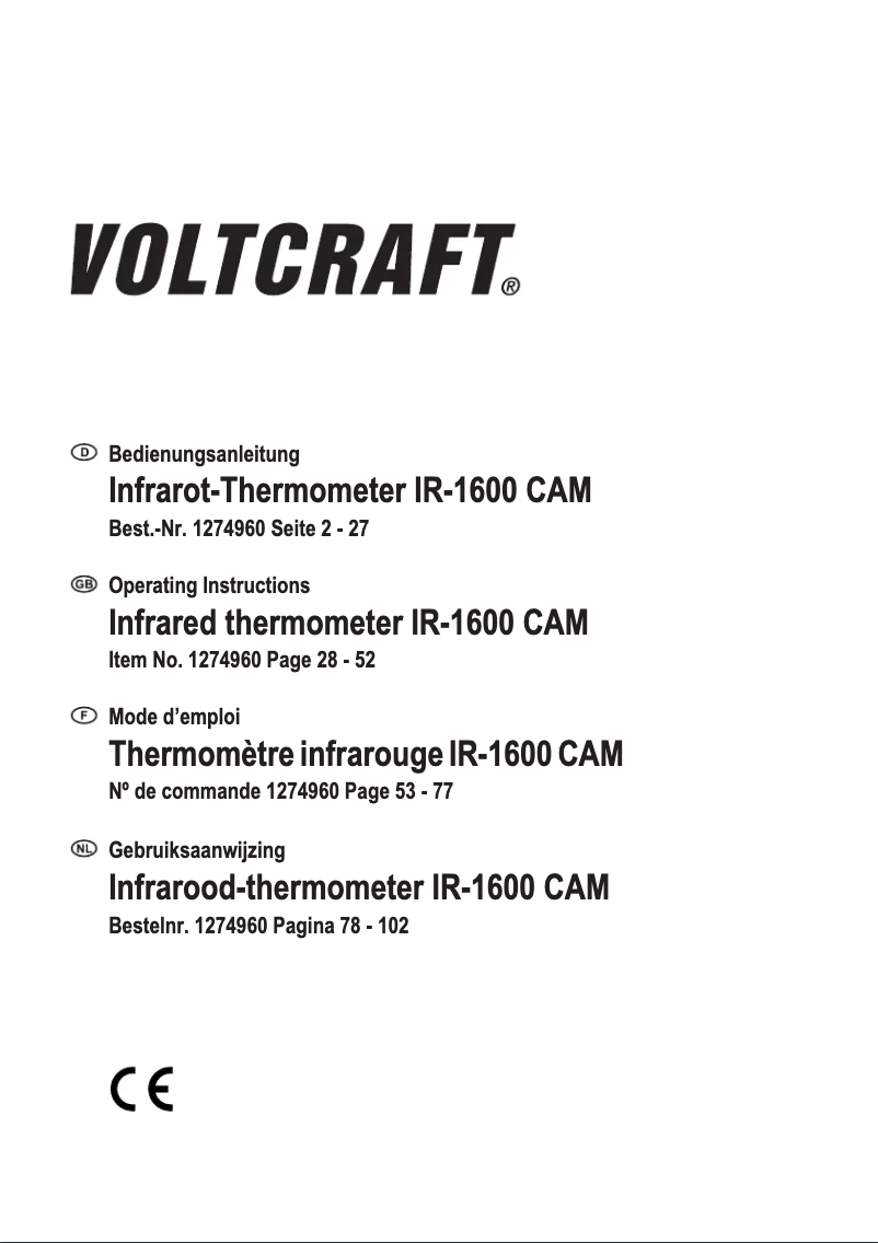 Page n°1 - Manuel utilisateur Voltcraft IR-1600 CAM